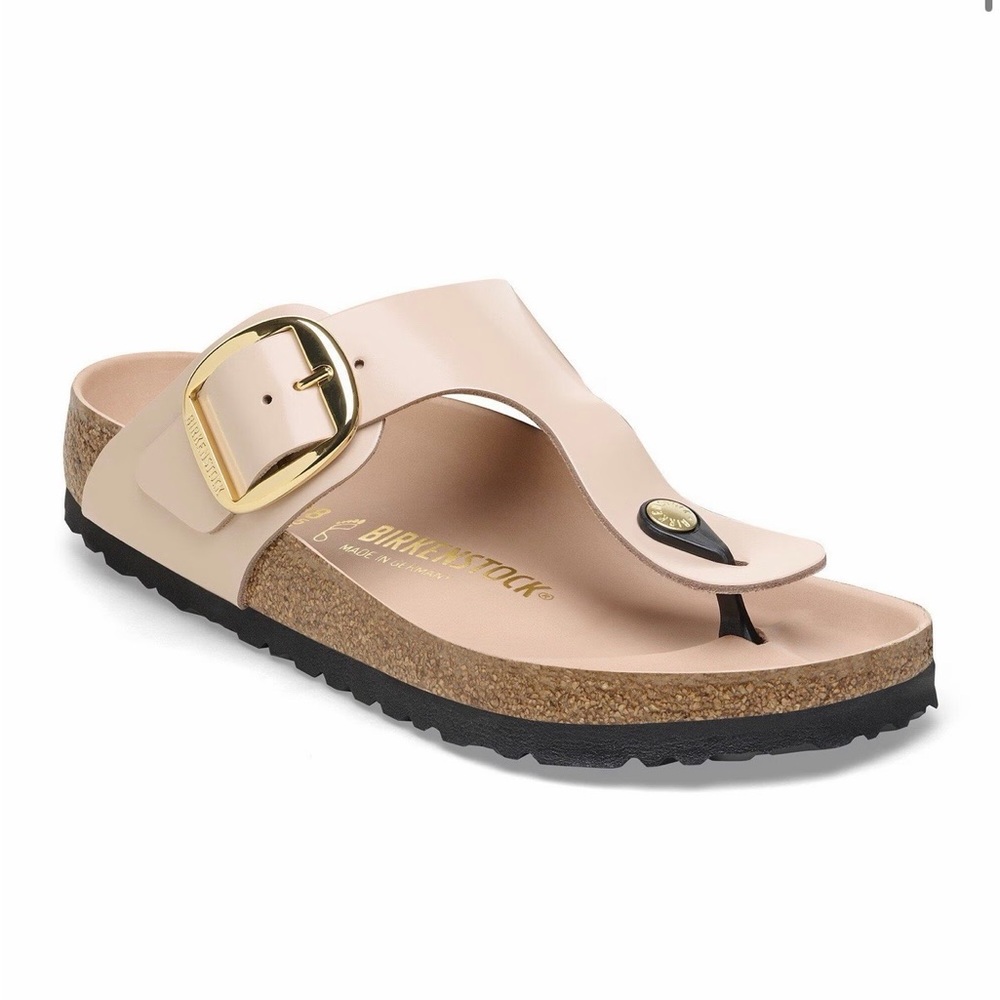 Birkenstock Tan Sandals with Gold Buckle